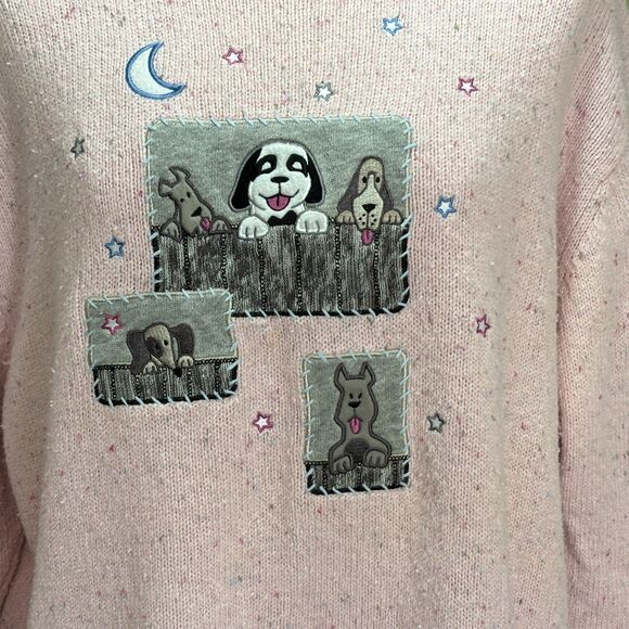 Vintage Big Dogs Embroidered Puppy Dog Turtle Neck Sweater Powder Pink Size L - Picture 6 of 10